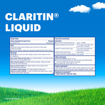 Claritin® Liquid, Allergy Medicine for Adults, 24-Hour Non-Drowsy Loratadine 5mg, Antihistamine, Cooling Honey Flavored, 8 fl. oz (Pack of 2)