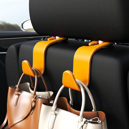 Amooca 4-Pack Car Headrest Hooks Vehicle Storage Organizer for Purses Handbags Groceries Backpack Coats –Holds 55lbs 360° Rotating Black