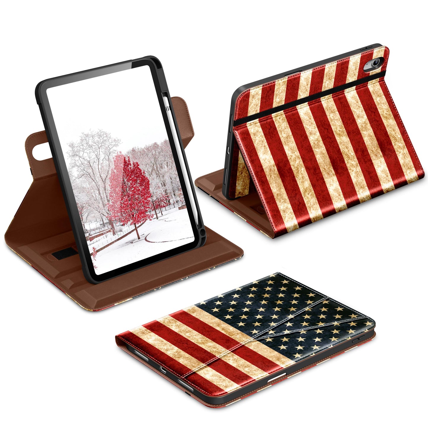DTTO for iPad A16 Case, iPad 11th / 10th Generation Case (2025/2022), 360 Degree Rotating Premium Leather Folio Stand Cover with Pencil Holder, Brown