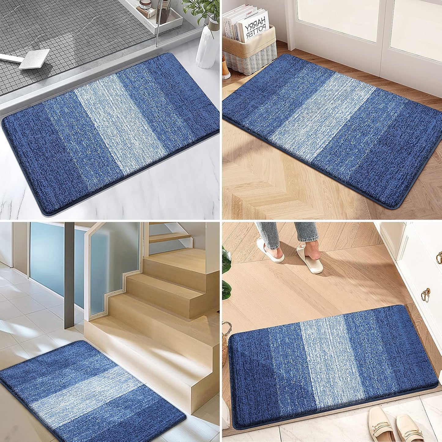 Grandaily Fußmatte für Innenbereich, 50 x 80 cm, rutschfest, Schmutzfänger, saugfähig, für die Haustür, waschbar, gestreift, für den Innenbereich, flach, Willkommensmatte, Eingangsmatte, Grau