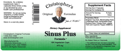 Christopher's Original Formulas Sinus Plus, Sinus Support Capsules, Whole Herb Synergistic Blend, 100 Count