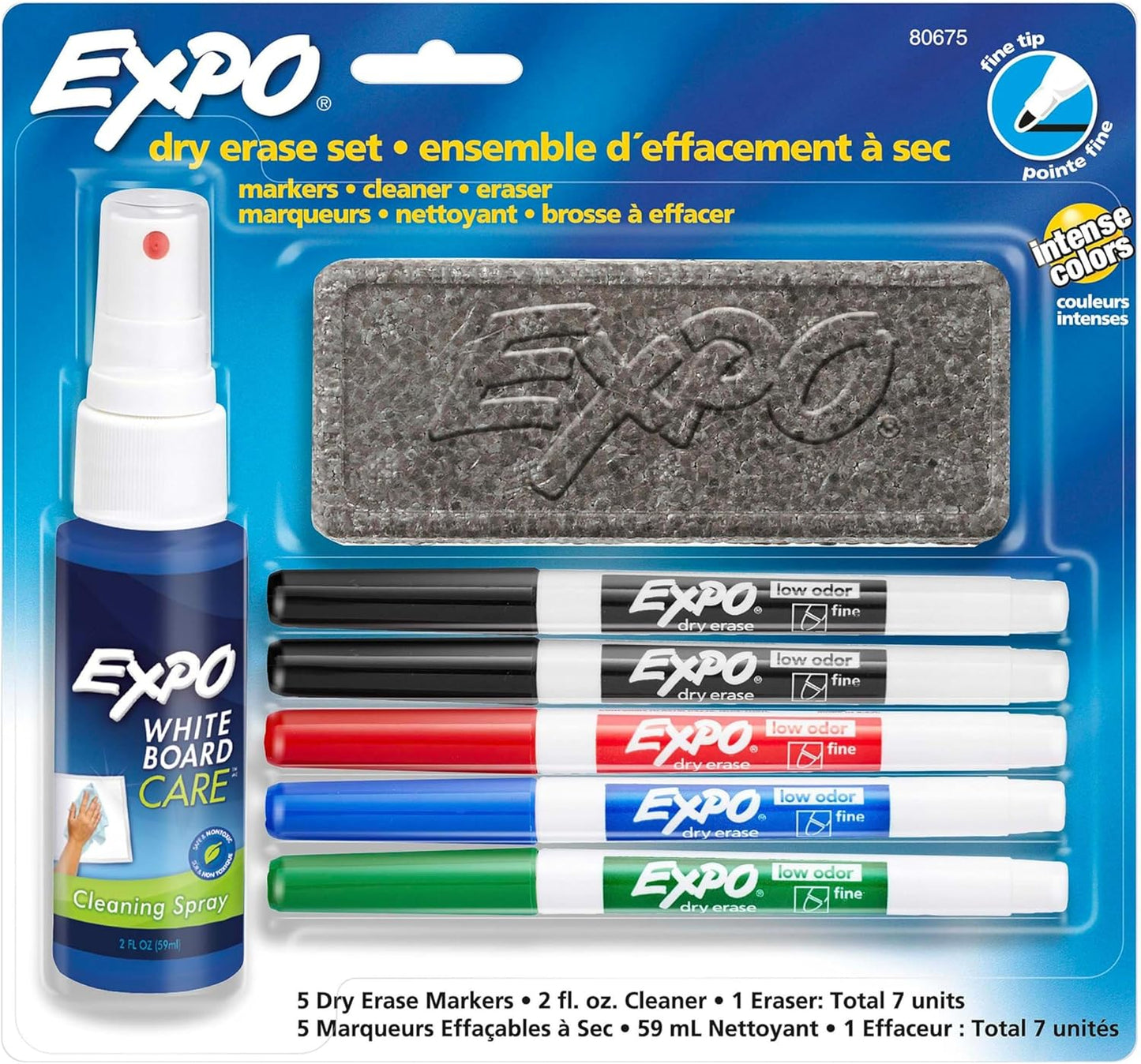 EXPO Whiteboard-Marker-Set, Keilspitze, verschiedene Farben, Radiergummi, Sprühreiniger, 6 Stück