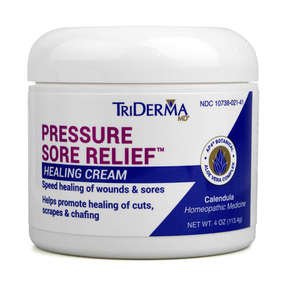 TriDerma MD Pressure Sore Relief Healing Cream for Bed Sores, Pressure Sores, Wound Healing, Chafed Skin and Hard-to-Heal Skin Sores with Calendula and AP4 Aloe Vera Gel, 4 oz Tube