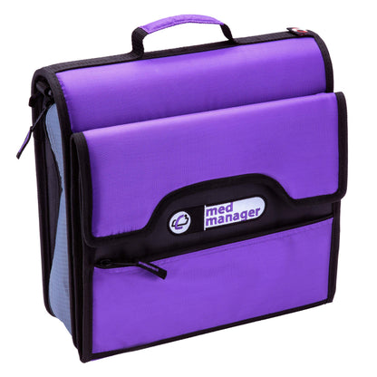 Med Manager Medicine Organizer and Portable Medical Binder, Holds (15) Pill Bottles - (11) Standard Size and (4) Large Bottles, Includes Removable 5-Tab File Folder, Black, 14 x 14 x 4 inches