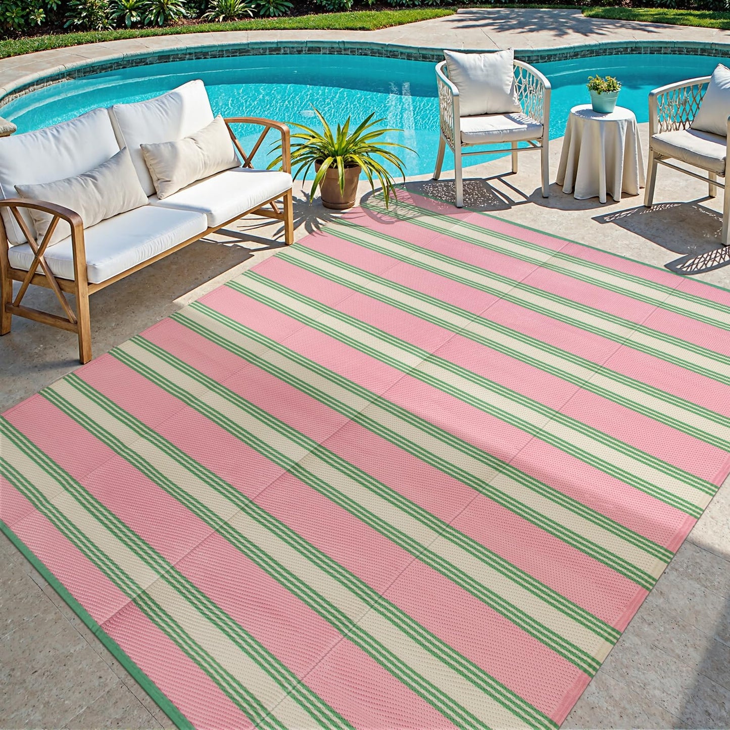Lahome Outdoor Rugs 8x10 Waterproof, Reversible Outdoor Plastic Straw Rug for Camping Patio, RV Outdoor Rugs Outside, Outdoor Carpet for Porch Deck Backyard Picnic(Blue/Yellow,8'x 10')