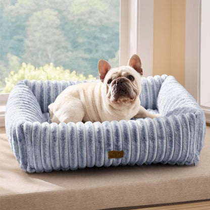 Bedsure ComfyFleece™ Cute Dog Bed for Small Medium Dogs - Washable Furry Puppy Beds, Rectangle Orthopedic Corduroy Fleece Pet Beds with Removable Zipper Cover, 25x21x7inches, Cream