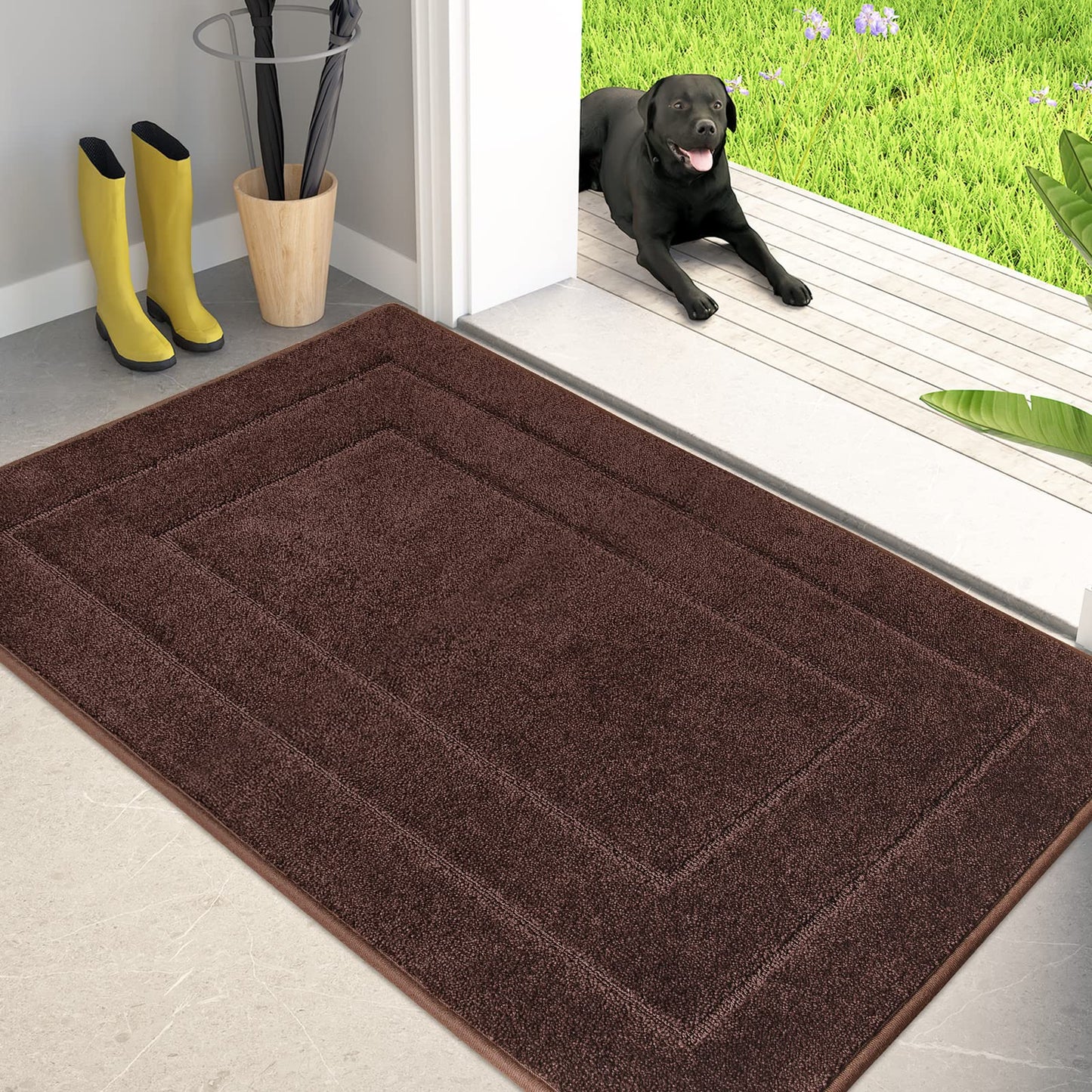 PURRUGS Dirt Trapping Door Mat 32" x 70", Non-Slip/Skid Machine Washable Entryway Rug, Dog Doormat, Super Absorbent Welcome Mat for Muddy Wet Shoes and Paws, Grayish Brown