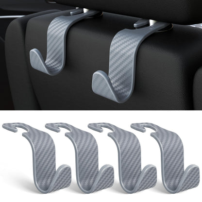 Amooca 4-Pack Car Headrest Hooks Vehicle Storage Organizer for Purses Handbags Groceries Backpack Coats –Holds 55lbs 360° Rotating Black