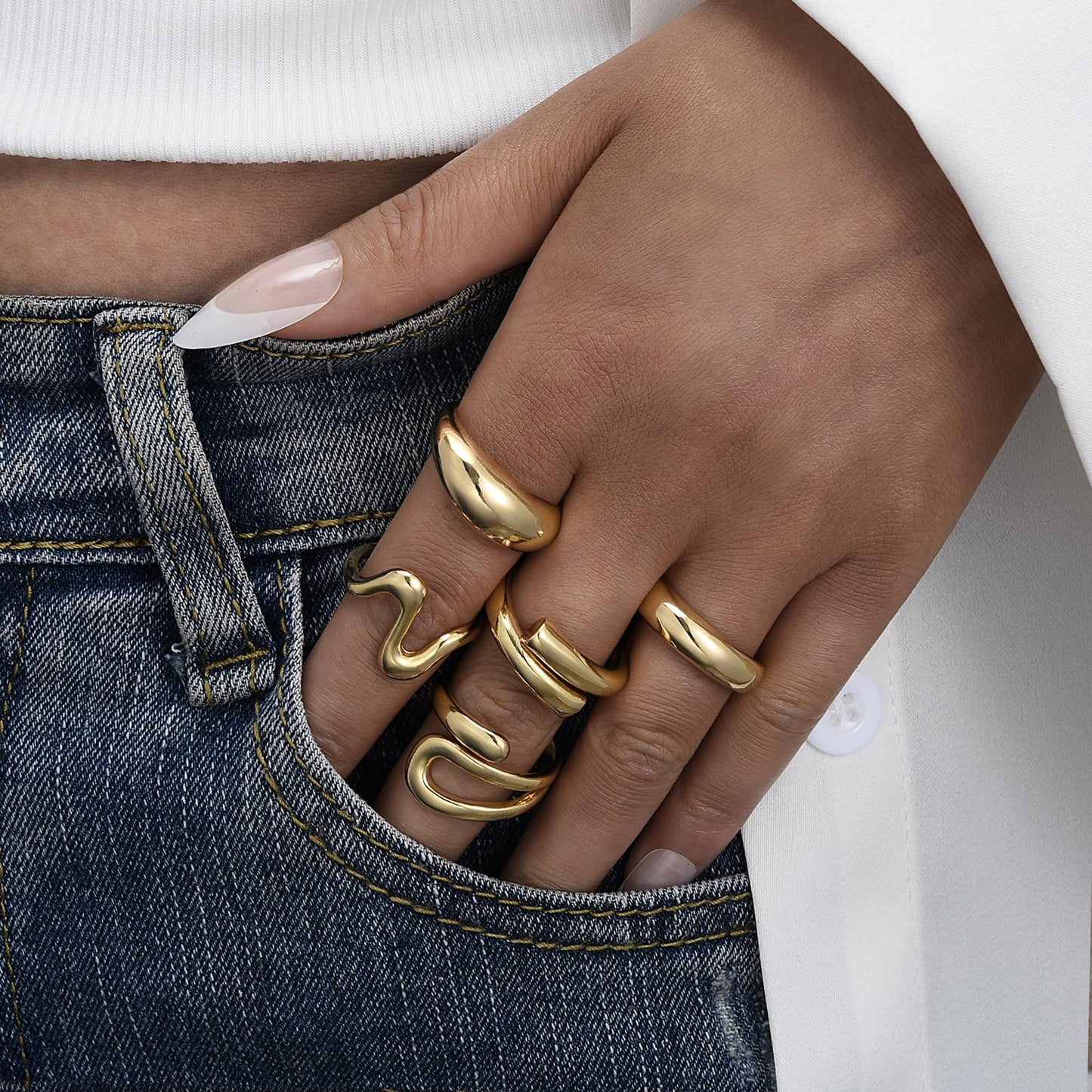 YEEZII Chunky Gold Rings for Women Non Tarnish, 18K Gold Plated Stackable Thumb Ring, Statement Women Rings Set