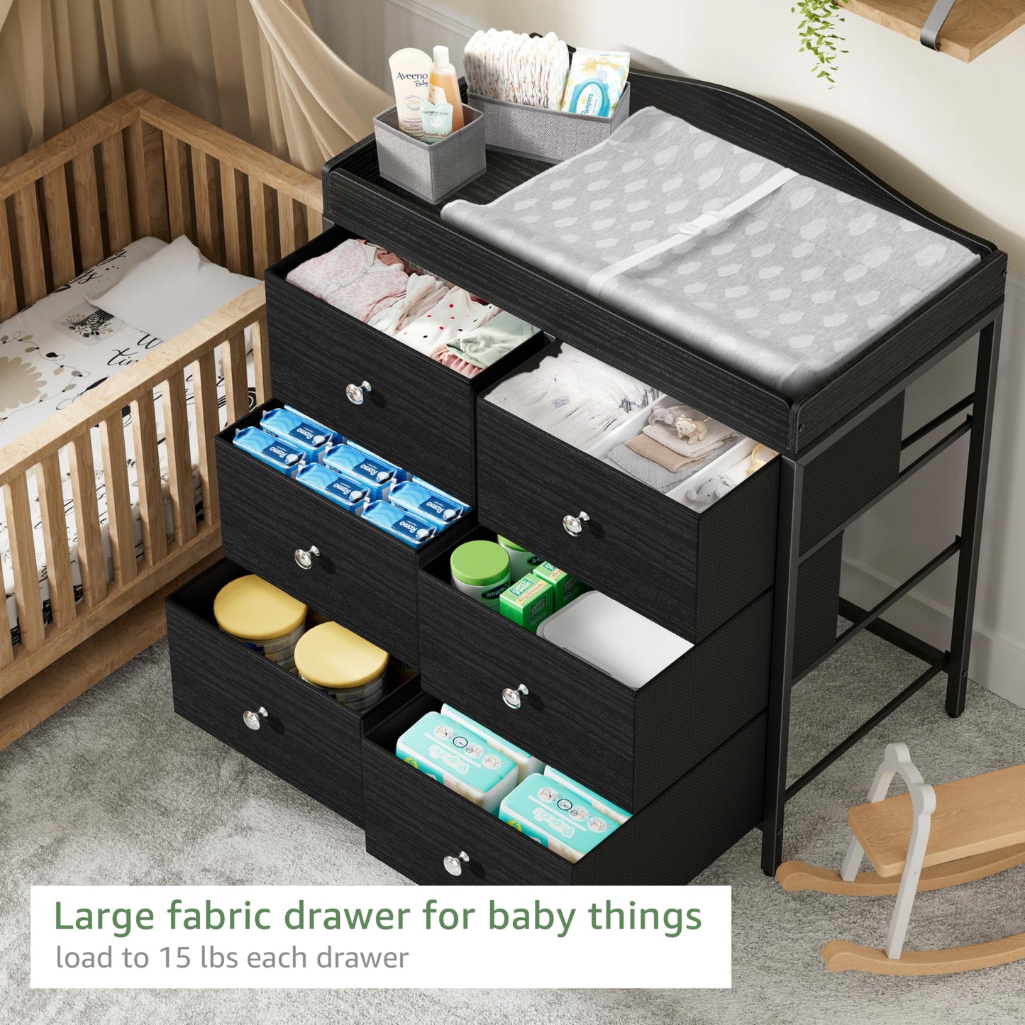 BOLUO White Changing Table Dresser with 6 Drawers Baby Dresser with Changing Table Top Diaper Changing Station with Storage for Nursery Modern