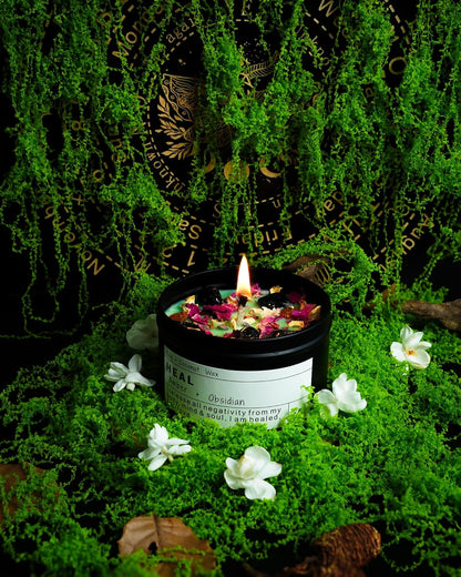 Obsidian Crystal Energy Candle for Emotional Support and Self-Care