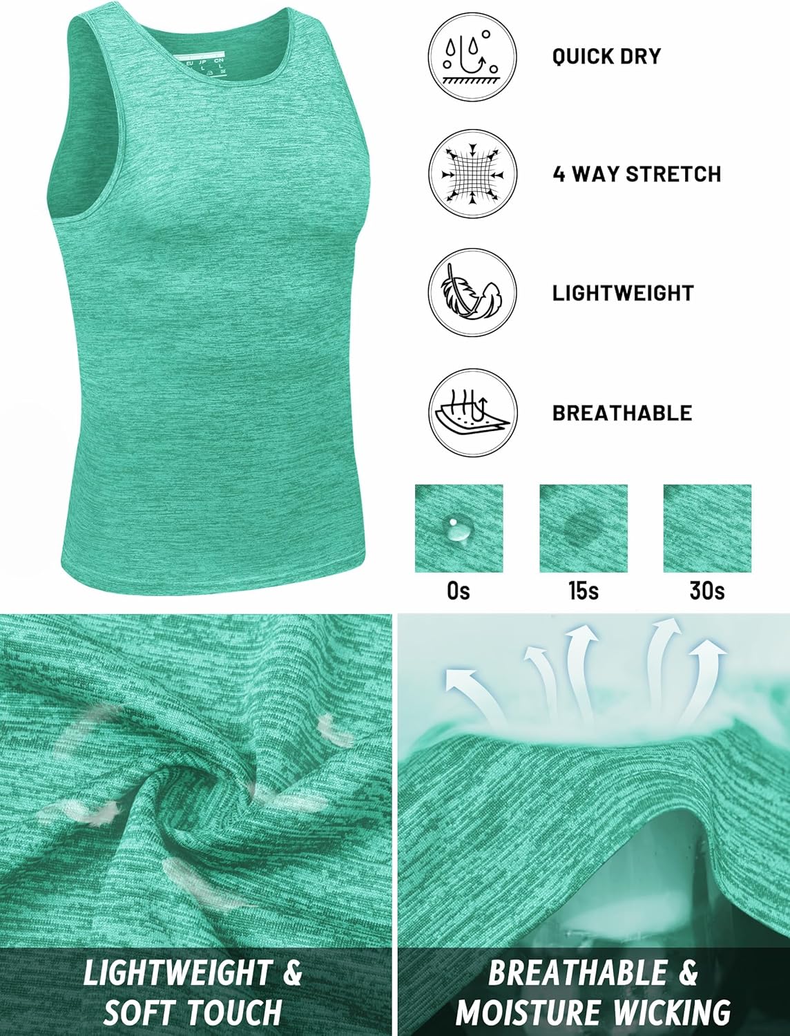 TACVASEN Herren Tanktops Schnelltrocknend Ärmelloses Workout Muskelshirt Sport Bodybuilding Fitness Performance T-Shirts