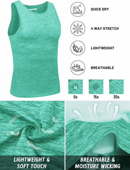 TACVASEN Herren Tanktops Schnelltrocknend Ärmelloses Workout Muskelshirt Sport Bodybuilding Fitness Performance T-Shirts