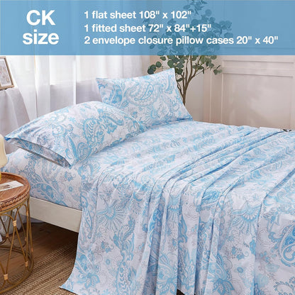 JSD 4 Piece Ice Blue Paisley Floral Sheet Set California King Review