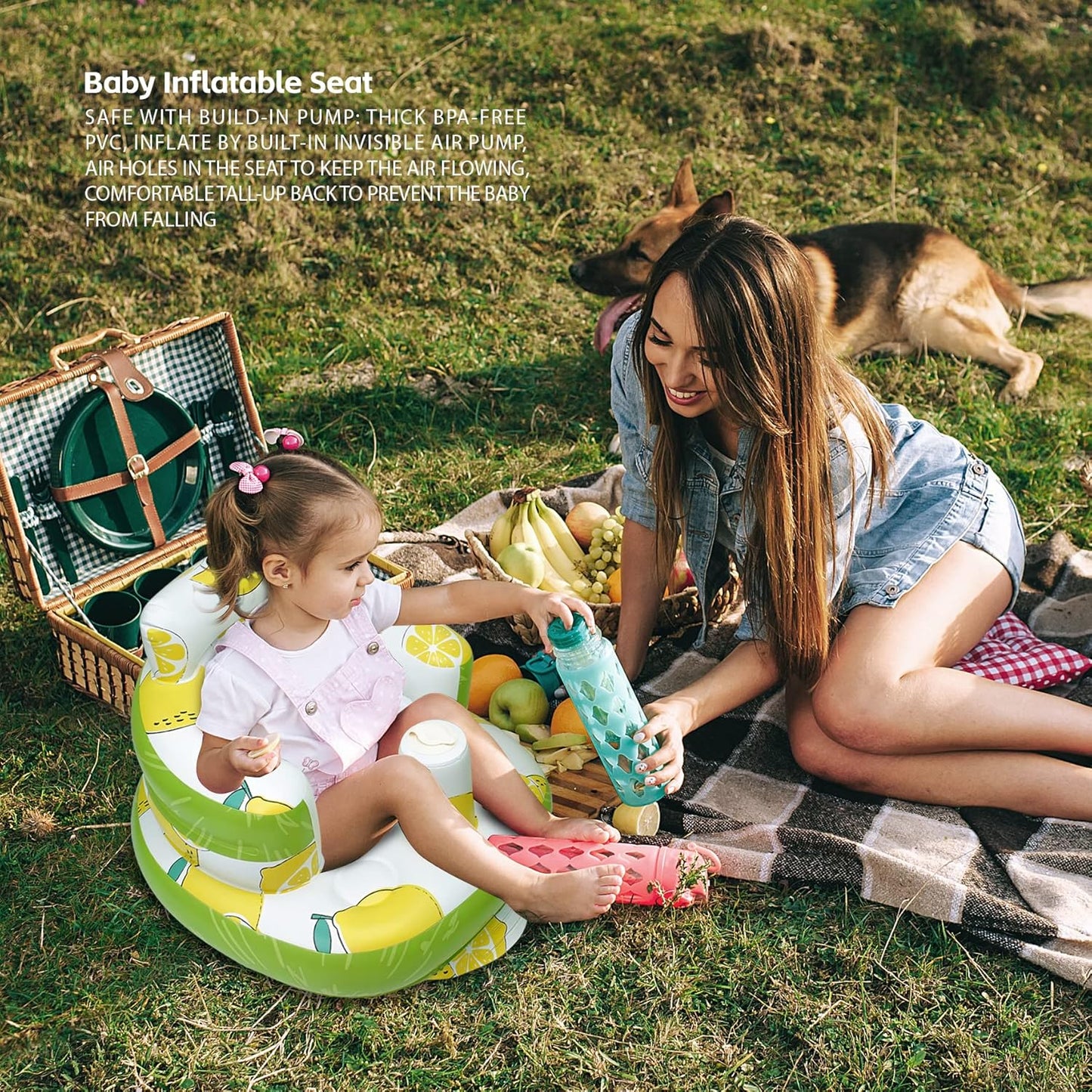 Aufblasbarer Babysitz, aufblasbarer Babystuhl für Babys ab 3 Monaten, aufblasbarer Sommerstuhl mit integrierter Luftpumpe, Baby-Bodensitz zum Sitzenlernen, Spielen, Campen, Orange