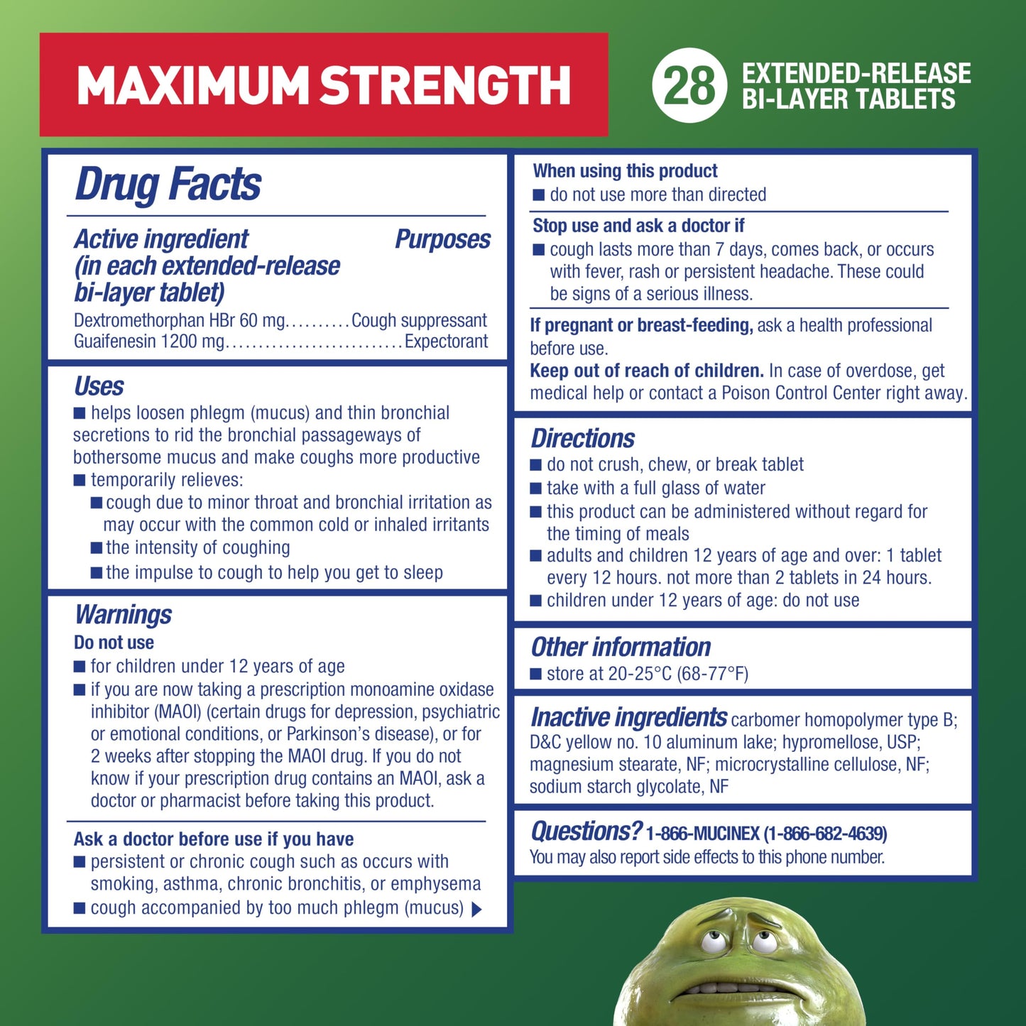Mucinex DM Maximum Strength Cough Suppressant & Expectorant Tablets, 28ct - 1200mg Guaifenesin (Pack of 2)