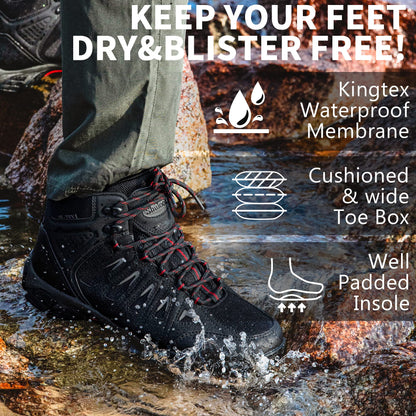 SHULOOK Men's Waterproof Hiking Boots Non-Slip Lightweight Mid Top Ankle Boot Breathable Hiker Trekking Shoes