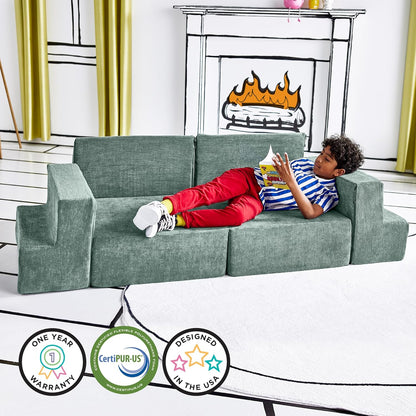Yourigami Kids and Toddler Play Gym, Playroom Couch Set, Durable Modular Design, Green Meadows