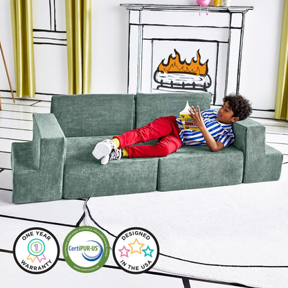 Yourigami Kids and Toddler Play Gym, Playroom Couch Set, Durable Modular Design, Green Meadows