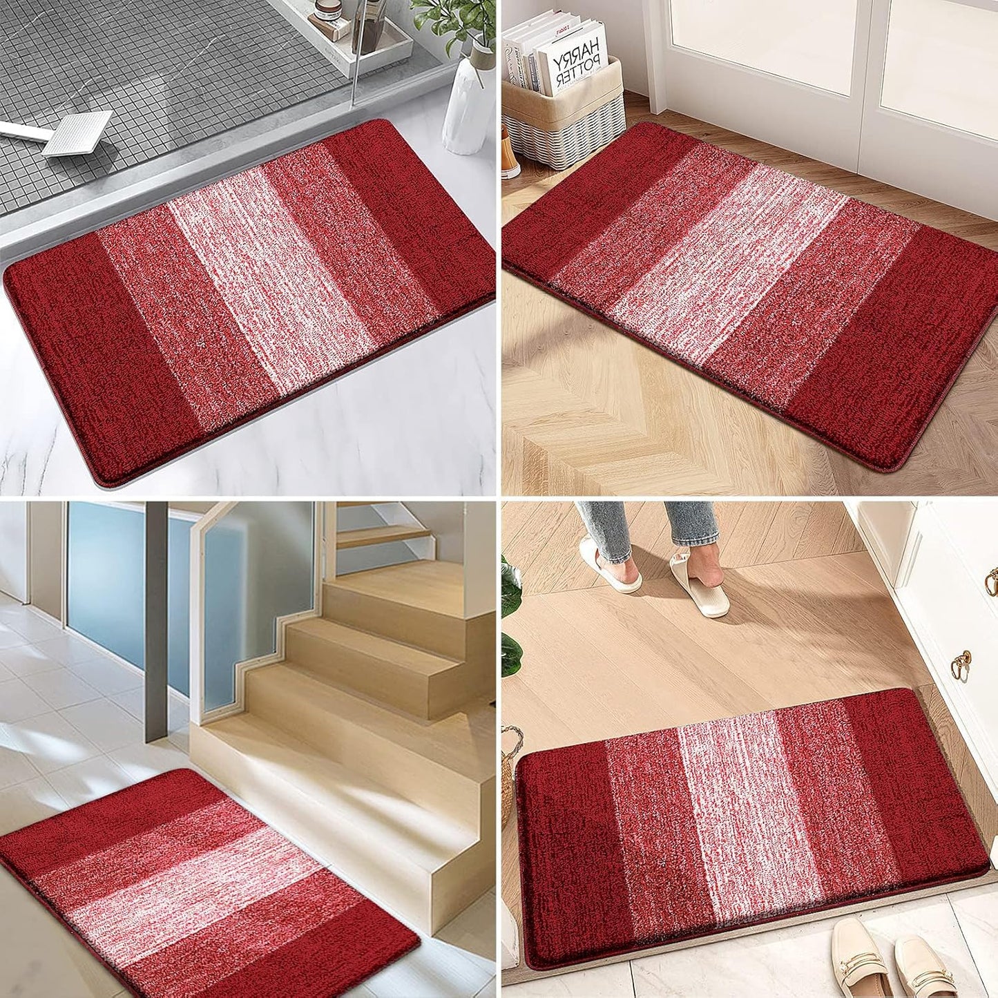 Grandaily Fußmatte für Innenbereich, 50 x 80 cm, rutschfest, Schmutzfänger, saugfähig, für die Haustür, waschbar, gestreift, für den Innenbereich, flach, Willkommensmatte, Eingangsmatte, Grau