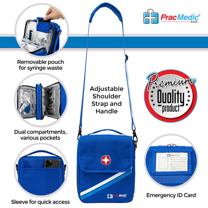 PracMedic Bags Travel Medicine Bag- First Aid Bags Empty or Epipen Carry Case for Insulin Pens, Pill Bottles, Diabetic Supply, Asthma Inhaler Spacer, Allergy Meds or First Aid Supplies (Red)