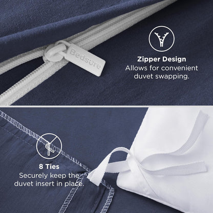 Funda nórdica blanca Bedsure, tamaño Queen, 3 piezas, aspecto de algodón prelavado, juego de cama extrasuave, incluye 1 funda nórdica de 228 x 228 cm con cierre de cremallera y 2 fundas de almohada, edredón no incluido