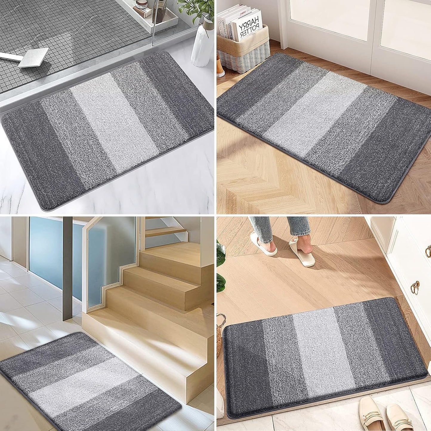 Grandaily Fußmatte für Innenbereich, 50 x 80 cm, rutschfest, Schmutzfänger, saugfähig, für die Haustür, waschbar, gestreift, für den Innenbereich, flach, Willkommensmatte, Eingangsmatte, Grau