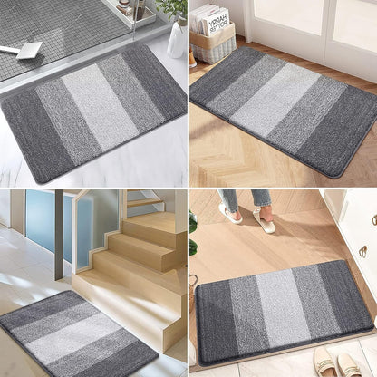 Grandaily Fußmatte für Innenbereich, 50 x 80 cm, rutschfest, Schmutzfänger, saugfähig, für die Haustür, waschbar, gestreift, für den Innenbereich, flach, Willkommensmatte, Eingangsmatte, Grau