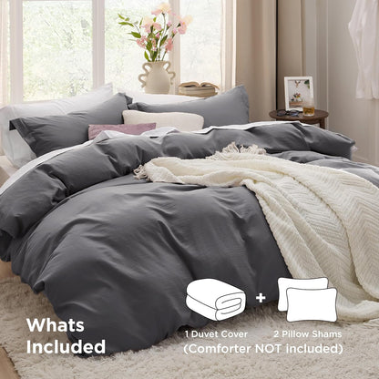Funda nórdica blanca Bedsure, tamaño Queen, 3 piezas, aspecto de algodón prelavado, juego de cama extrasuave, incluye 1 funda nórdica de 228 x 228 cm con cierre de cremallera y 2 fundas de almohada, edredón no incluido