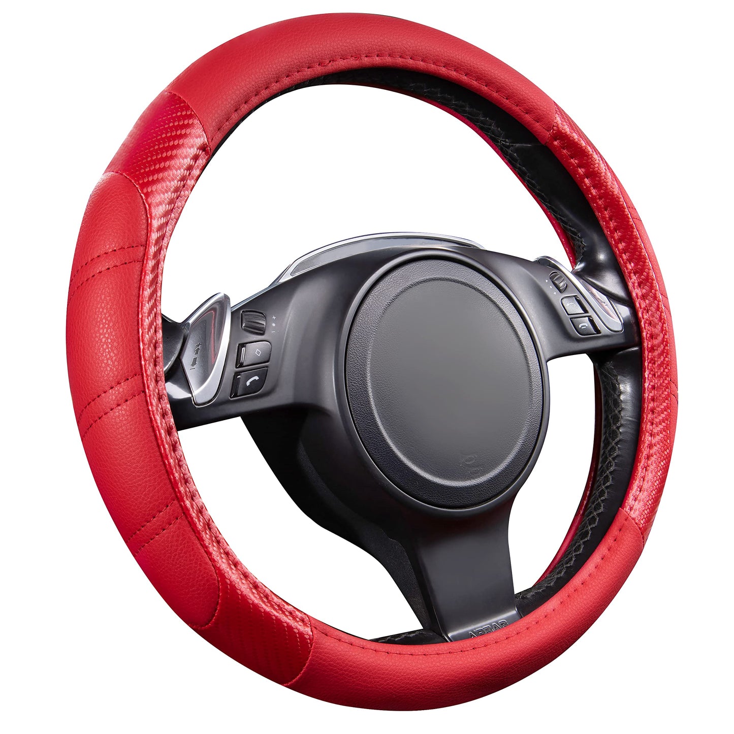 CAR PASS Line Rider Mikrofaser-Leder Sportlicher Lenkradbezug Universal Passend für 95% LKW, SUV, PKW, 36,8-38,1 cm Rutschfest Sicher Bequem Design (Schwarz-Grau)