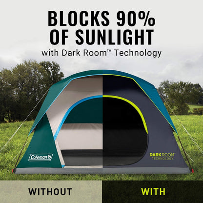 Coleman 4/6/8/10 Person Skydome Dark Room Tent with Rainfly, 5 Minute Setup, Blocks 90% of Sunlight, 20% More Headroom Than Traditional Tents