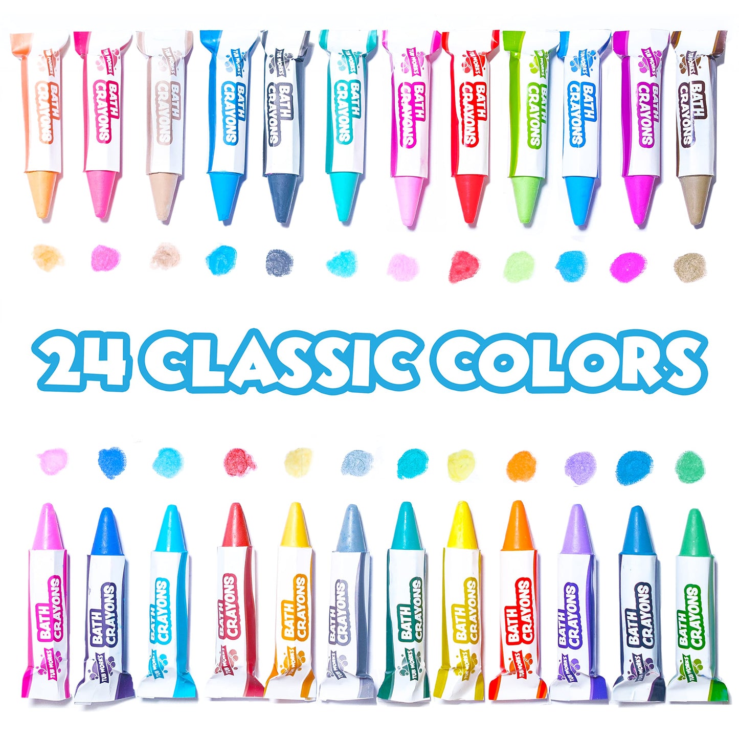 Tub Works® Smooth™ Bath Crayons Bath Toy, 12 Pack | Nontoxic, Washable Bath Crayons for Toddlers & Kids | Unique Formula Draws Smoothly & Vividly on Wet & Dry Tub Walls | Hexagon Grip Bathtub Crayons