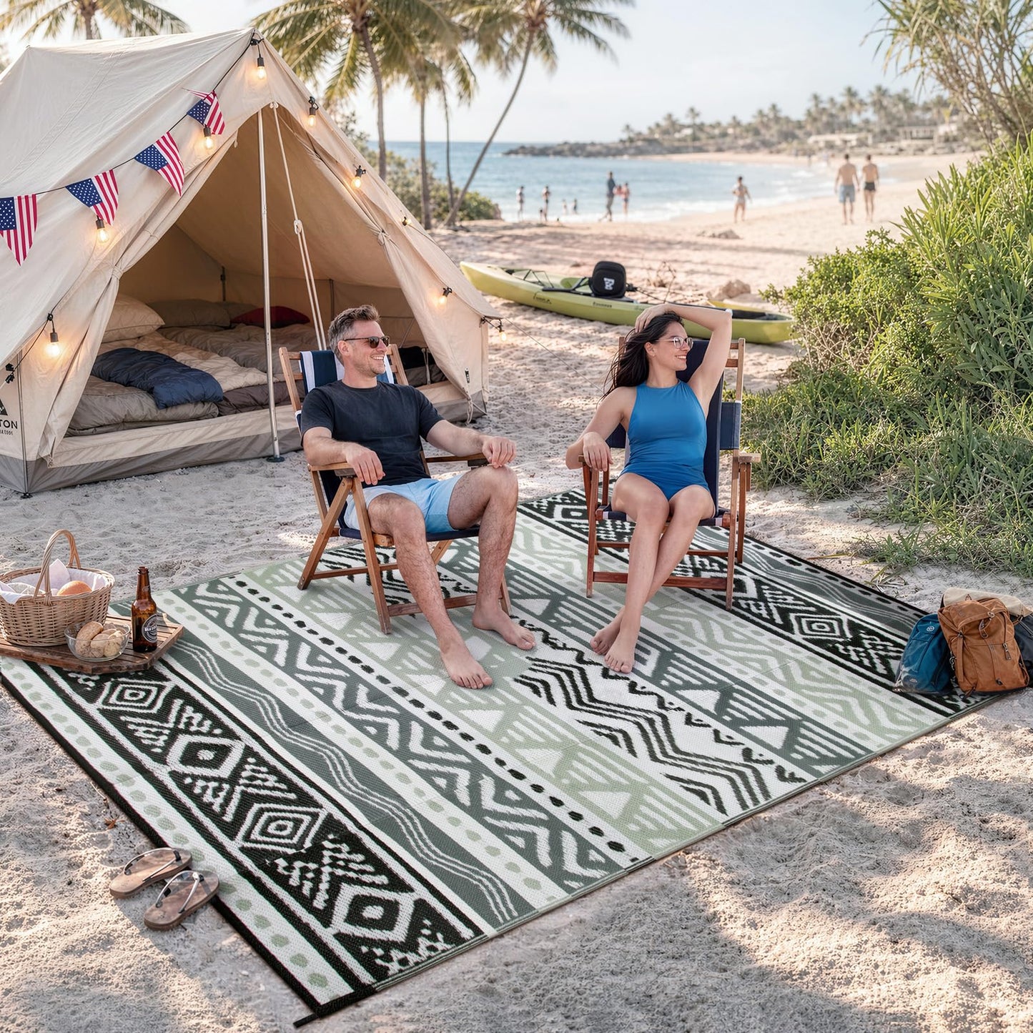 Lahome Outdoor Rugs 8x10 Waterproof, Reversible Outdoor Plastic Straw Rug for Camping Patio, RV Outdoor Rugs Outside, Outdoor Carpet for Porch Deck Backyard Picnic(Blue/Yellow,8'x 10')