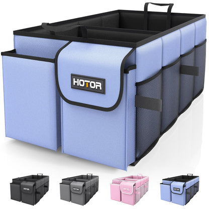 HOTOR Kofferraum-Organizer – Auto-Organizer, faltbarer Kofferraum-Organizer für SUVs & Limousinen, Autozubehör, Werkzeuge, Kleinigkeiten, 2 Fächer, Schwarz