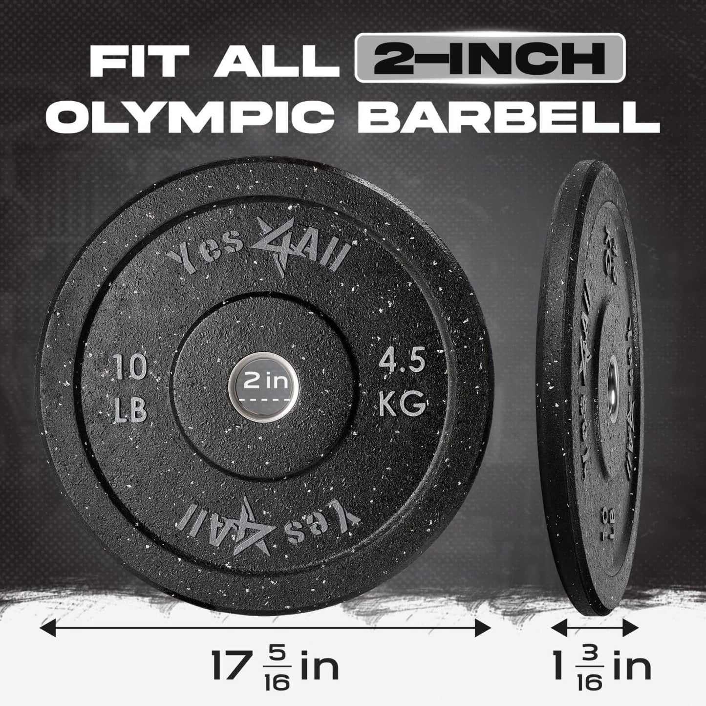 Yes4All 2" Bumper Plate, 10-190 LB Olympic Rubber Weight Plate with Steel Hub for WeightLifting, Strength Training, Home Gym, Less Impact, Absorb Bounce & Shock, Multiple Options
