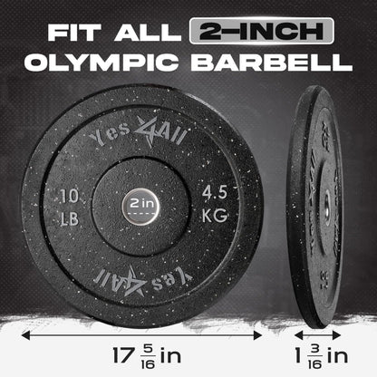 Yes4All 2" Bumper Plate, 10-190 LB Olympic Rubber Weight Plate with Steel Hub for WeightLifting, Strength Training, Home Gym, Less Impact, Absorb Bounce & Shock, Multiple Options
