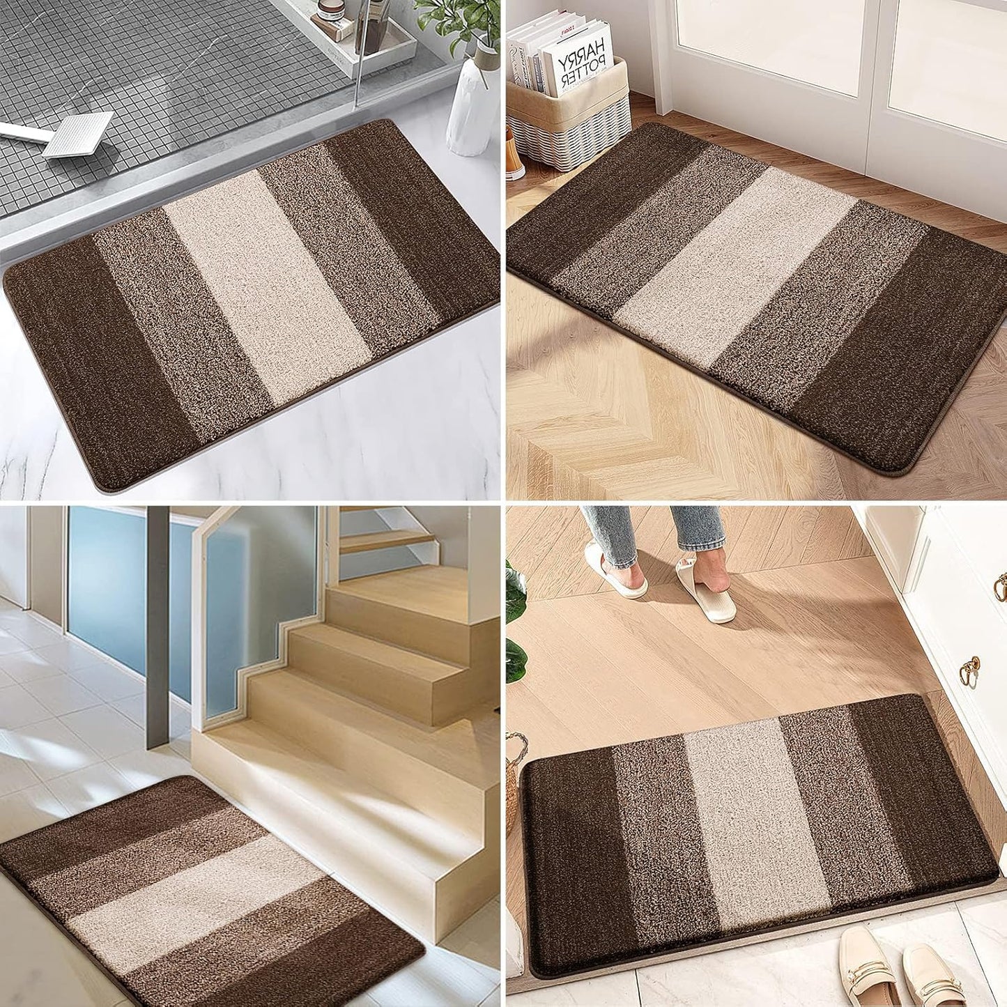 Grandaily Fußmatte für Innenbereich, 50 x 80 cm, rutschfest, Schmutzfänger, saugfähig, für die Haustür, waschbar, gestreift, für den Innenbereich, flach, Willkommensmatte, Eingangsmatte, Grau
