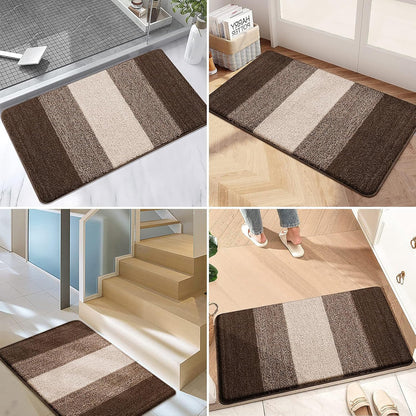 Grandaily Fußmatte für Innenbereich, 50 x 80 cm, rutschfest, Schmutzfänger, saugfähig, für die Haustür, waschbar, gestreift, für den Innenbereich, flach, Willkommensmatte, Eingangsmatte, Grau