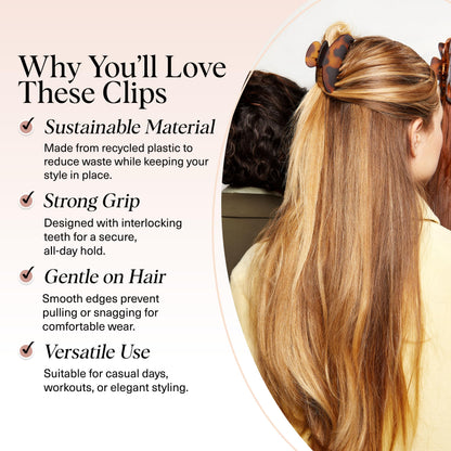 Kitsch Mittelgroße Haarspangen für Damen, starker Halt, Haarclips aus recyceltem Kunststoff für dickes Haar | Ideal für Hochsteckfrisuren, halb offene Frisuren | Ideale Geschenke für Frauen – 2 Stück, Schwarz und Schildpatt