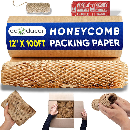 12”x100’ Honeycomb Packing Paper Moving Supplies. Eco Friendly Bubble Paper Wrap Roll for Packing Fragile Items. Packaging Sheets for Moving. Kraft Paper Shipping Supplies.