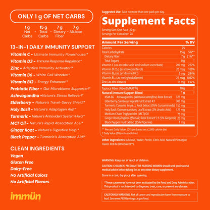 Grüns 3 x 28 Pack Immun Sugar Free Immunity Gummies with Vitamin C, Zinc, MCT Oil, & Turmeric - Daily Immune Support Supplement for Adults - Sour Pineapple Flavor (28 Count) (Pack of 3)