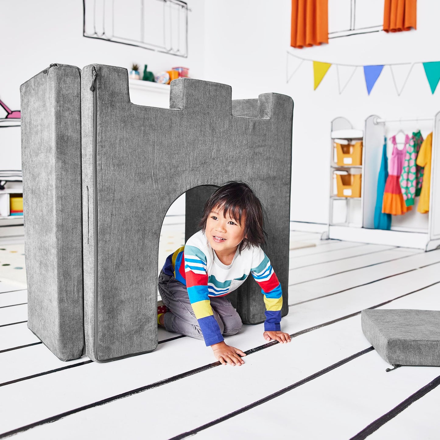 Yourigami Kids and Toddler Play Gym, Playroom Couch Set, Durable Modular Design, Green Meadows