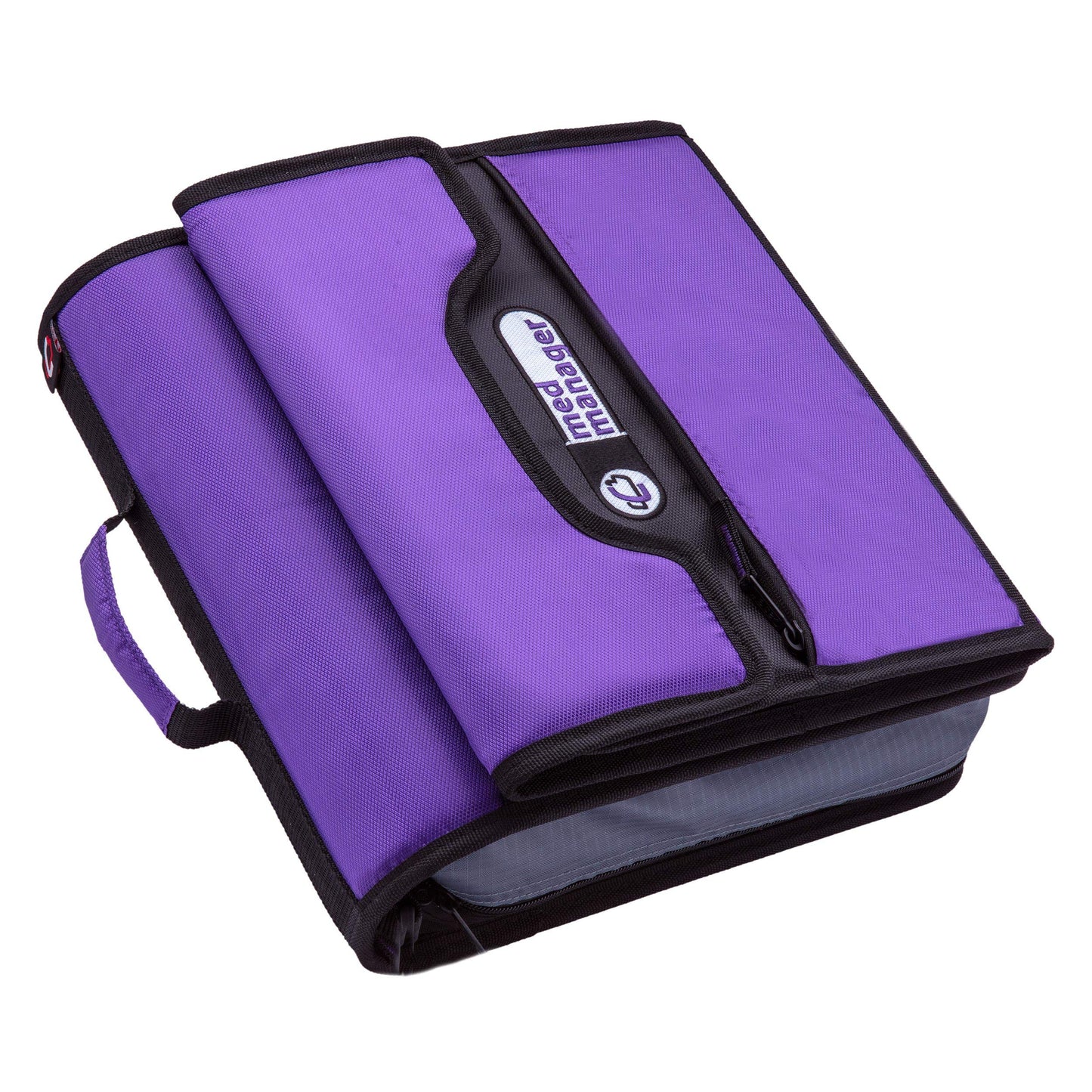 Med Manager Medicine Organizer and Portable Medical Binder, Holds (15) Pill Bottles - (11) Standard Size and (4) Large Bottles, Includes Removable 5-Tab File Folder, Black, 14 x 14 x 4 inches