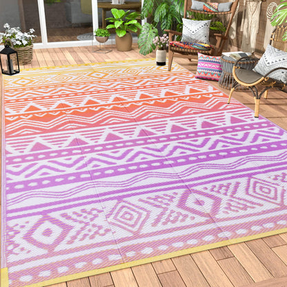 Lahome Outdoor Rugs 8x10 Waterproof, Reversible Outdoor Plastic Straw Rug for Camping Patio, RV Outdoor Rugs Outside, Outdoor Carpet for Porch Deck Backyard Picnic(Blue/Yellow,8'x 10')