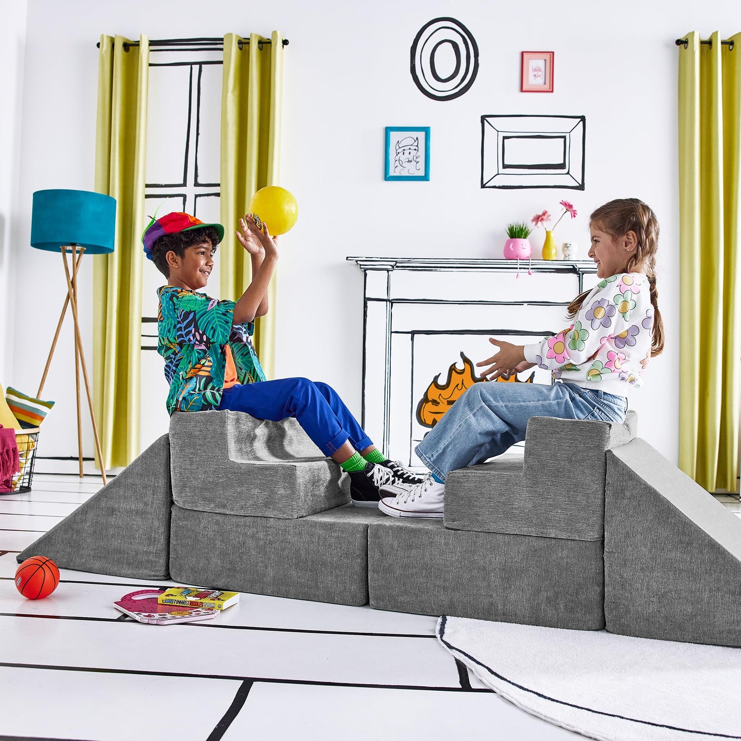 Yourigami Kids and Toddler Play Gym, Playroom Couch Set, Durable Modular Design, Green Meadows