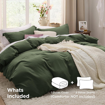 Funda nórdica blanca Bedsure, tamaño Queen, 3 piezas, aspecto de algodón prelavado, juego de cama extrasuave, incluye 1 funda nórdica de 228 x 228 cm con cierre de cremallera y 2 fundas de almohada, edredón no incluido