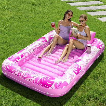 SLOOSH Inflatable Tanning Pool Lounger Float, 85" x 57" Extra Large Pool Floats Adult with Pillow, 4 in 1 Suntan Tub Raft Floatie,Sunbathing Bed Lounge for Water Blow Up Ball Pit Party Gifts, XL-Blue