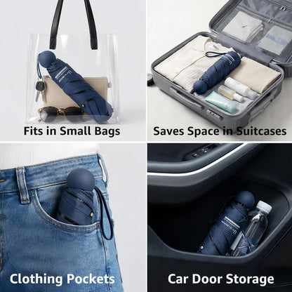 BAODINI Reiseutensilien Mini-Regenschirm für die Handtasche mit Etui Klein Kompakt UV-Sonnenschutz Leicht Winzig Tasche Manuelles Öffnen und Schließen Regenschirm für Damen, Kinder und Herren Passt in Handtasche Rucksack