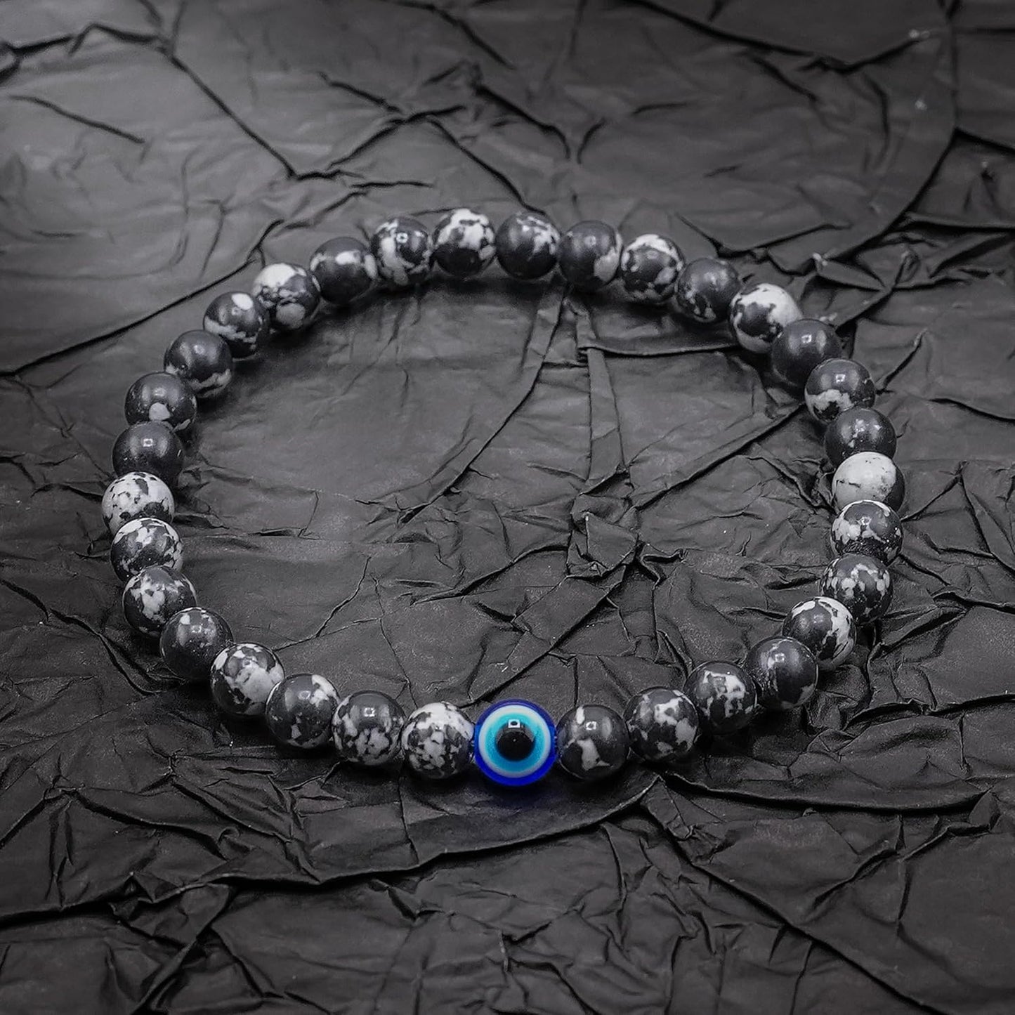 6 mm Böses Auge Armband aus schwarzen Kristallen – verstellbares Set aus Natursteinen für Herren und Damen, Schutzamulett als Geschenk für den Alltag/Geburtstag/Jahrestag