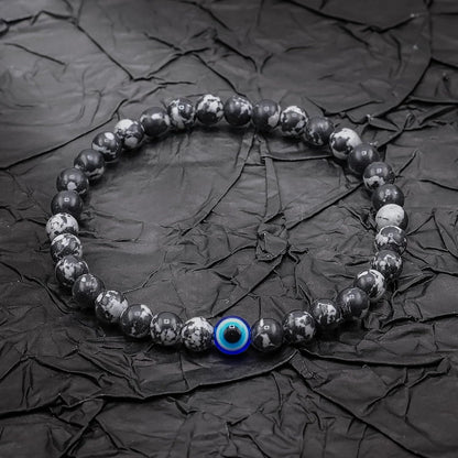 6 mm Böses Auge Armband aus schwarzen Kristallen – verstellbares Set aus Natursteinen für Herren und Damen, Schutzamulett als Geschenk für den Alltag/Geburtstag/Jahrestag